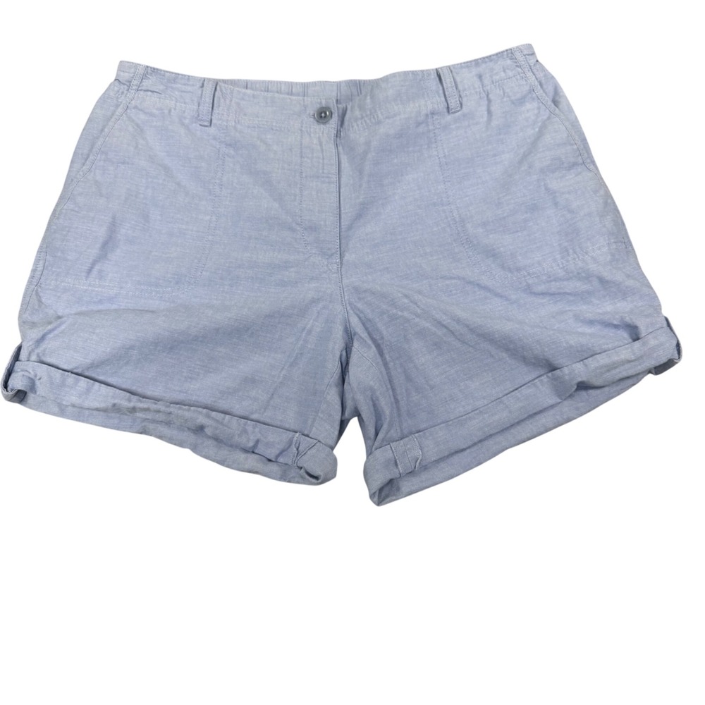 Talbots Womens 16W Light Blue Cotton Chambray Cuffed Chino Shorts Pockets
